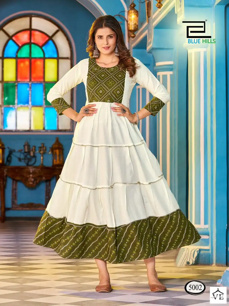 Blue Hills Snow White Rayon 14Kg Wholesale Long Frill Gown Catalog — Wholesale Kurtis, MPA wholesale from Surat - Gallery Image 4