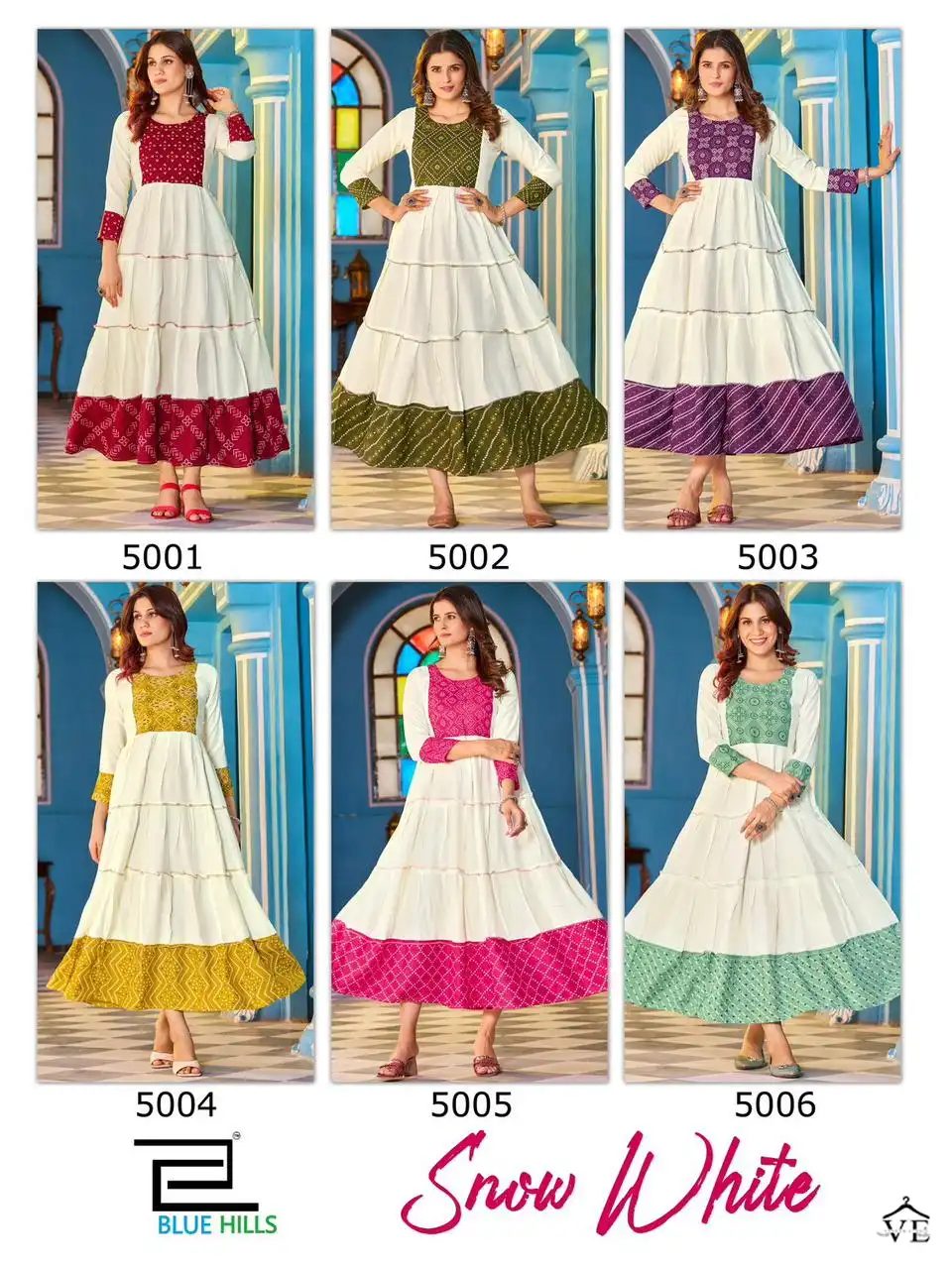 Blue Hills Snow White Rayon 14Kg Wholesale Long Frill Gown Catalog — Wholesale Kurtis, MPA wholesale from Surat — view 9