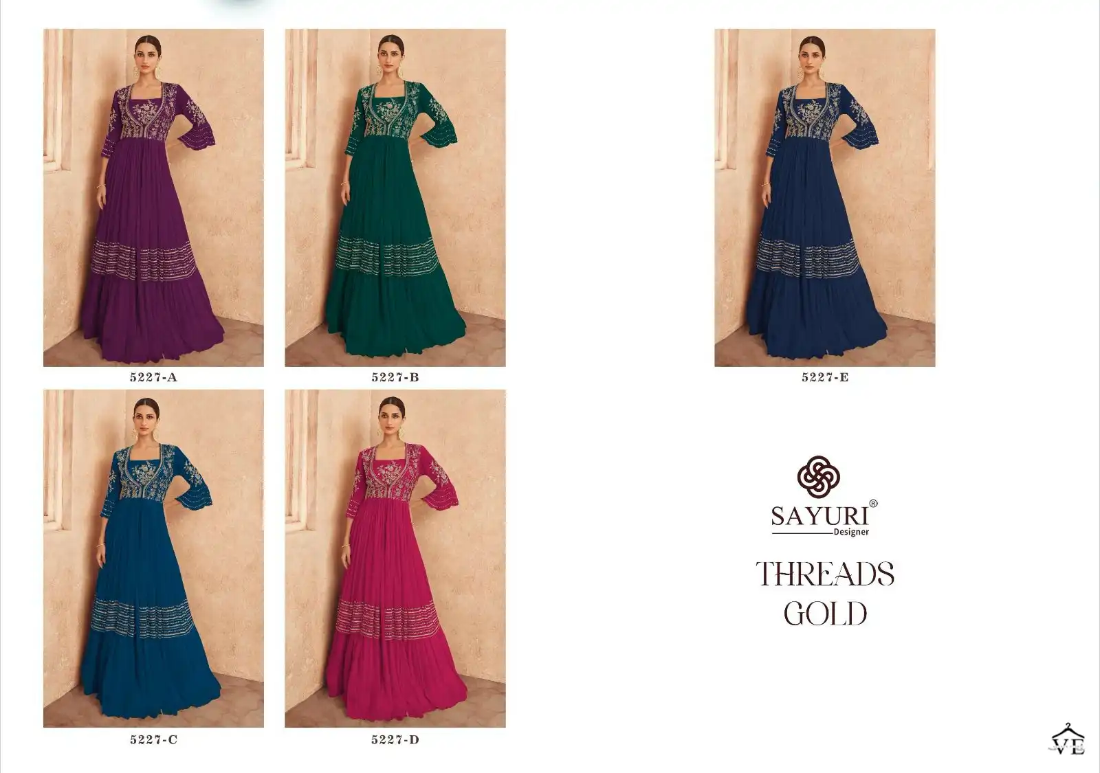 Sayuri Designer Threads Gold Chinon Silk Wholesale Long Gown Catalog — Wholesale Kurtis, Sayuri Designer wholesale from Surat — view 6