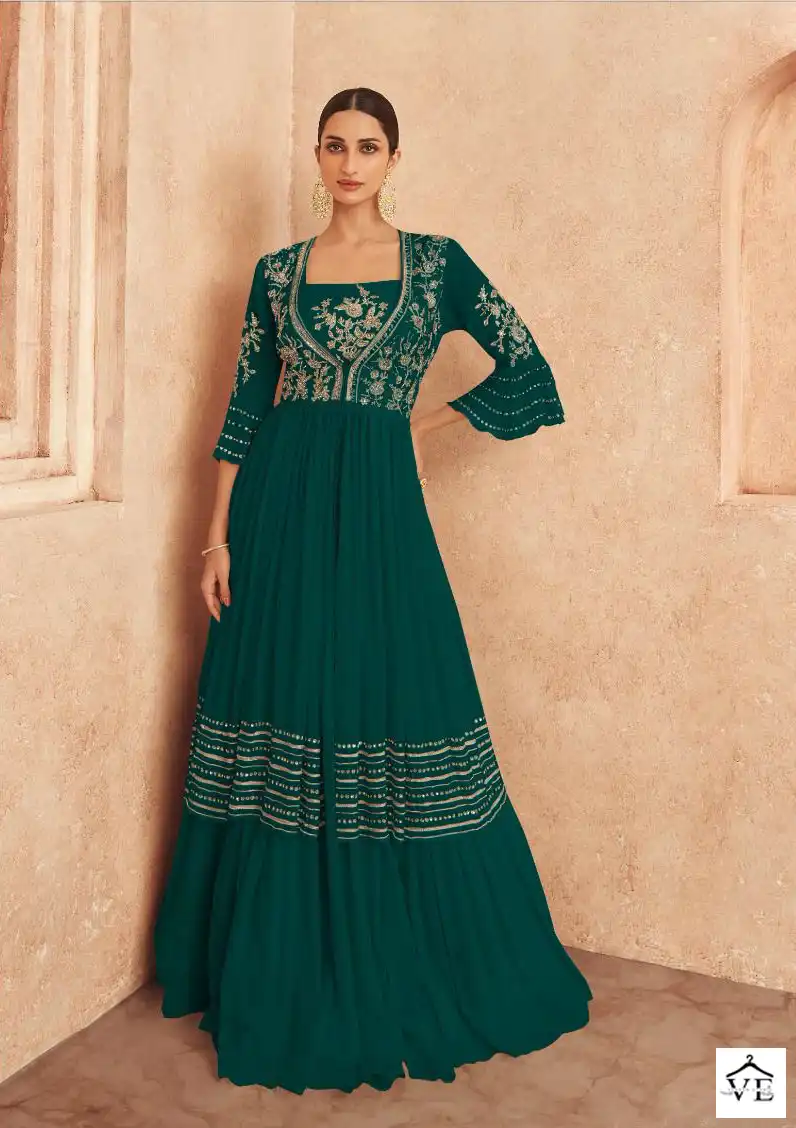 Sayuri Designer Threads Gold Chinon Silk Wholesale Long Gown Catalog — Wholesale Kurtis, Sayuri Designer wholesale from Surat - Gallery Image 2