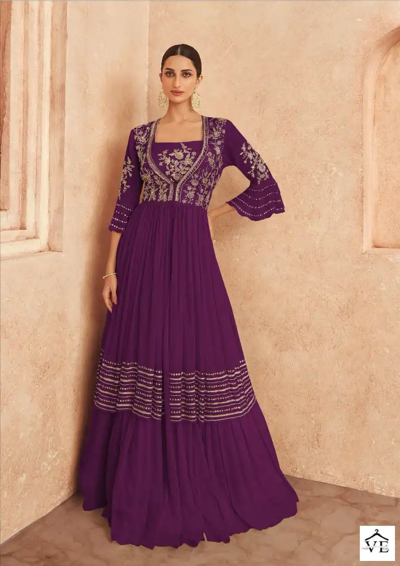Sayuri Designer Threads Gold Chinon Silk Wholesale Long Gown Catalog — Wholesale Kurtis, Sayuri Designer wholesale from Surat - Gallery Image 3