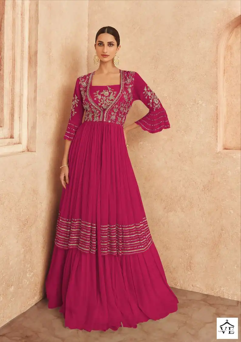 Sayuri Designer Threads Gold Chinon Silk Wholesale Long Gown Catalog — Wholesale Kurtis, Sayuri Designer wholesale from Surat - Gallery Image 4