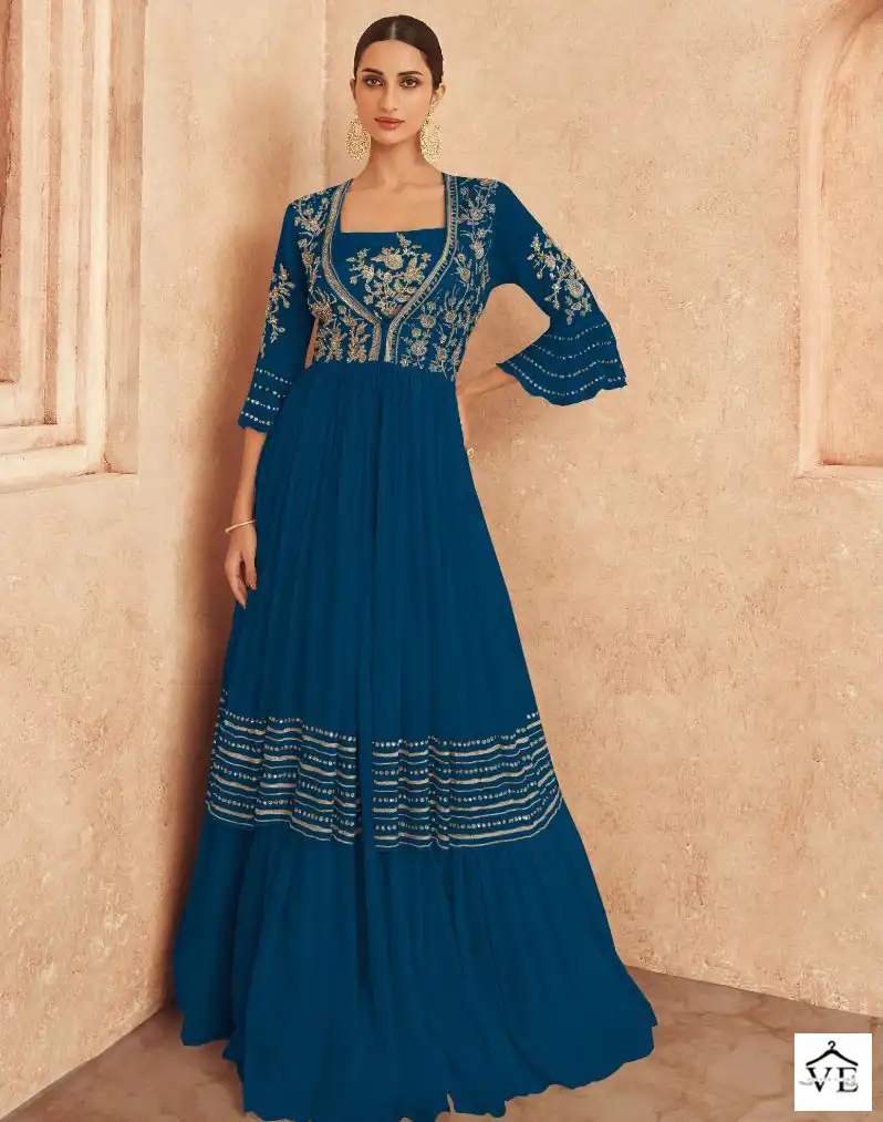 Sayuri Designer Threads Gold Chinon Silk Wholesale Long Gown Catalog — Wholesale Kurtis, Sayuri Designer wholesale from Surat — view 1