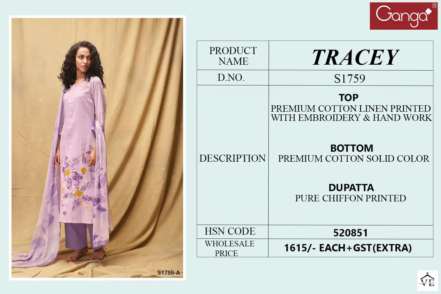 Ganga Tracey 1759 Premium Cotton Linen Wholesale Designer Salwar Suit Catalog — Wholesale Salwar Suits, MPA wholesale from Surat - Gallery Image 4