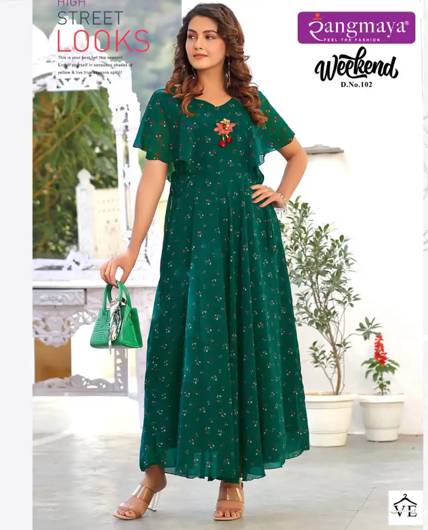 Vardan Ethnic Weekend Chiffon Wholesale Long Gown Catalog — Wholesale Kurtis, MPA wholesale from Surat — view 3