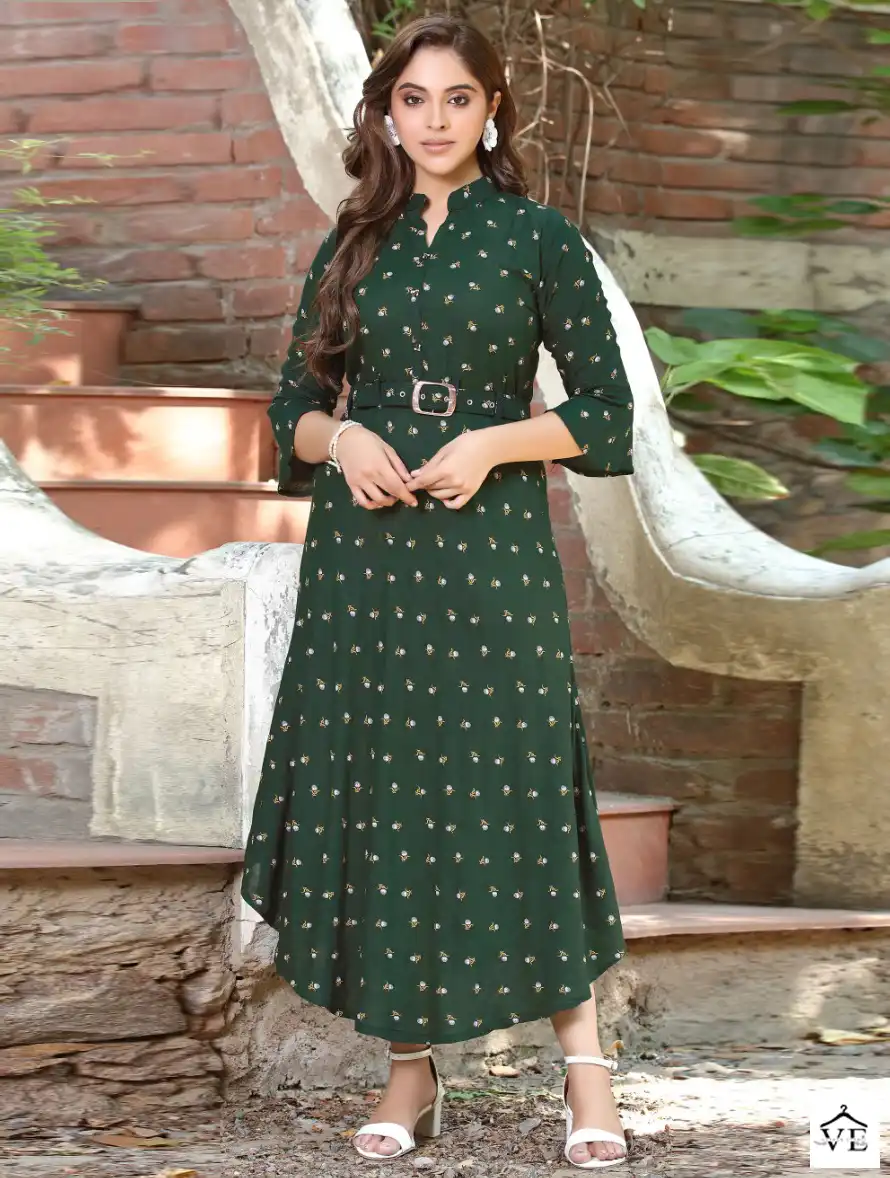 Vardan Ethnic Western Frock Rayon Print Wholesale Long Kurtis Catalog — Wholesale Kurtis, MPA wholesale from Surat — view 1