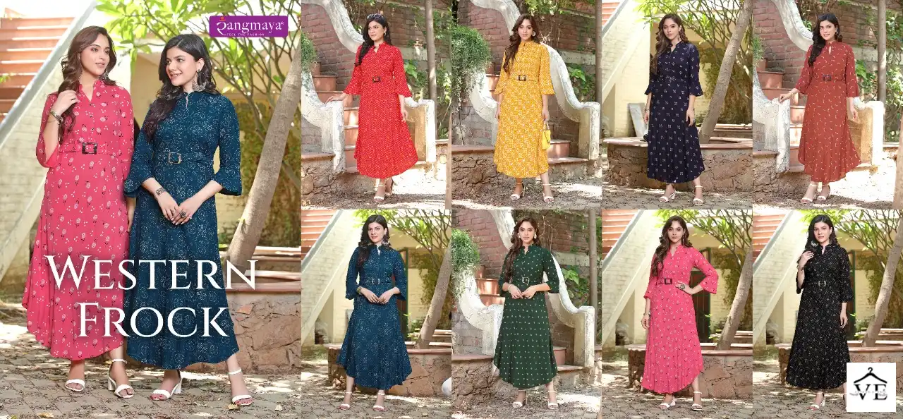 Vardan Ethnic Western Frock Rayon Print Wholesale Long Kurtis Catalog — Wholesale Kurtis, MPA wholesale from Surat — view 9