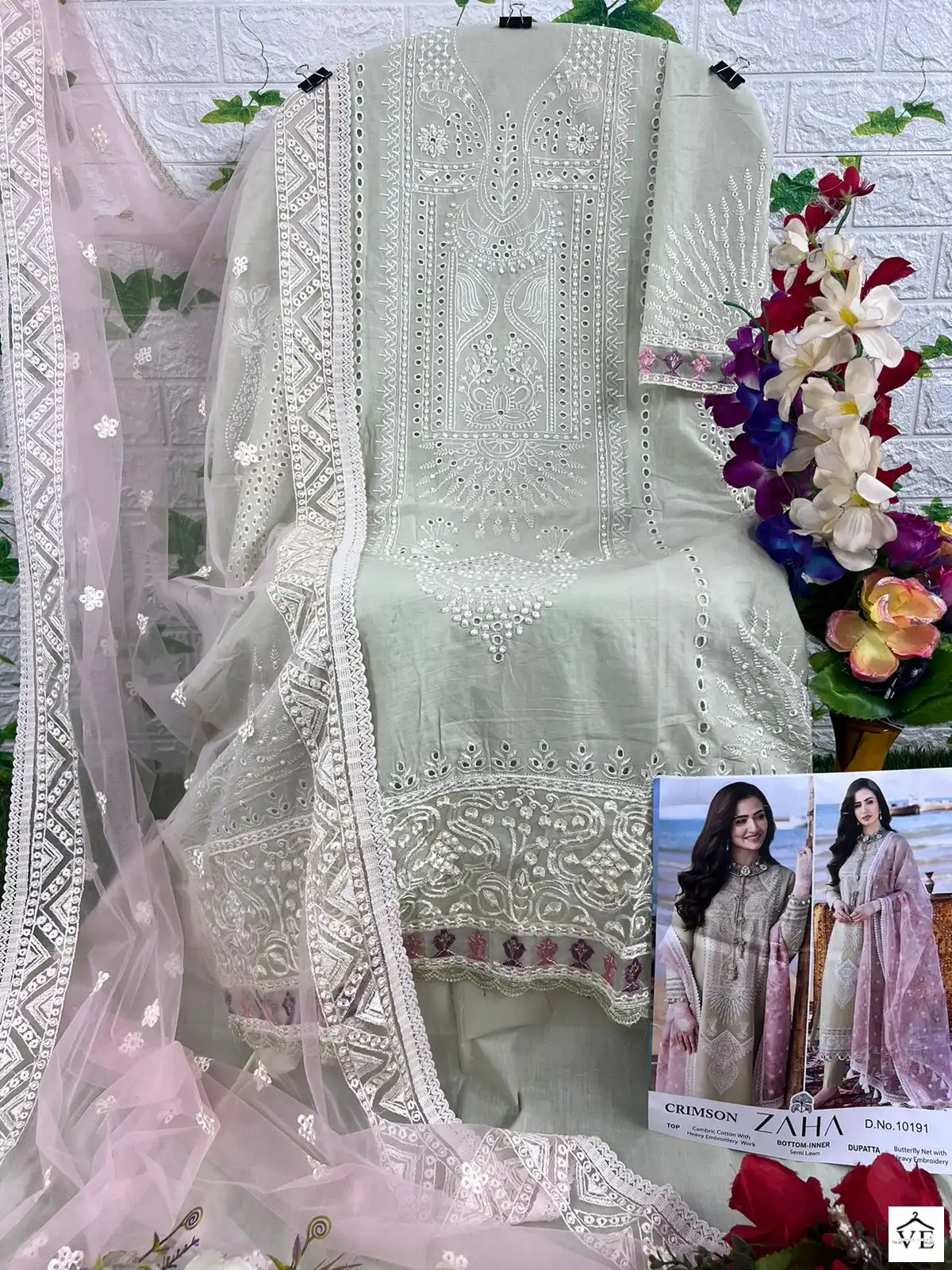 Zaha Crimson 10191 Pure Cambric Cotton Wholesale Pakistani Salwar Suit — Wholesale Salwar Suits, MPA wholesale from Surat - Gallery Image 2