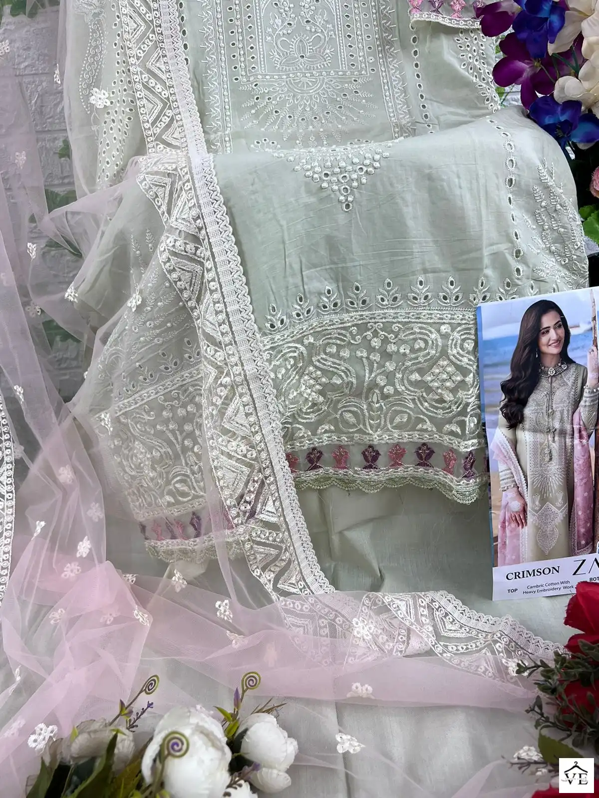Zaha Crimson 10191 Pure Cambric Cotton Wholesale Pakistani Salwar Suit — Wholesale Salwar Suits, MPA wholesale from Surat — view 3