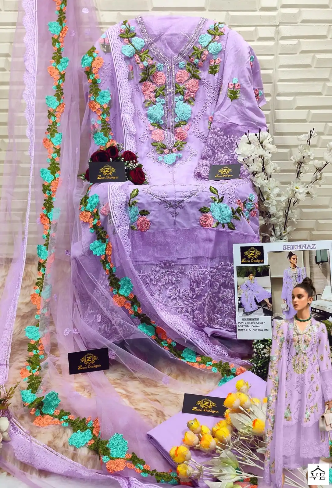 Zeen Zd 107 B Cambric Cotton Wholesale Pakistani Salwar Suit Catalog — Wholesale Salwar Suits, MPA wholesale from Surat — view 4