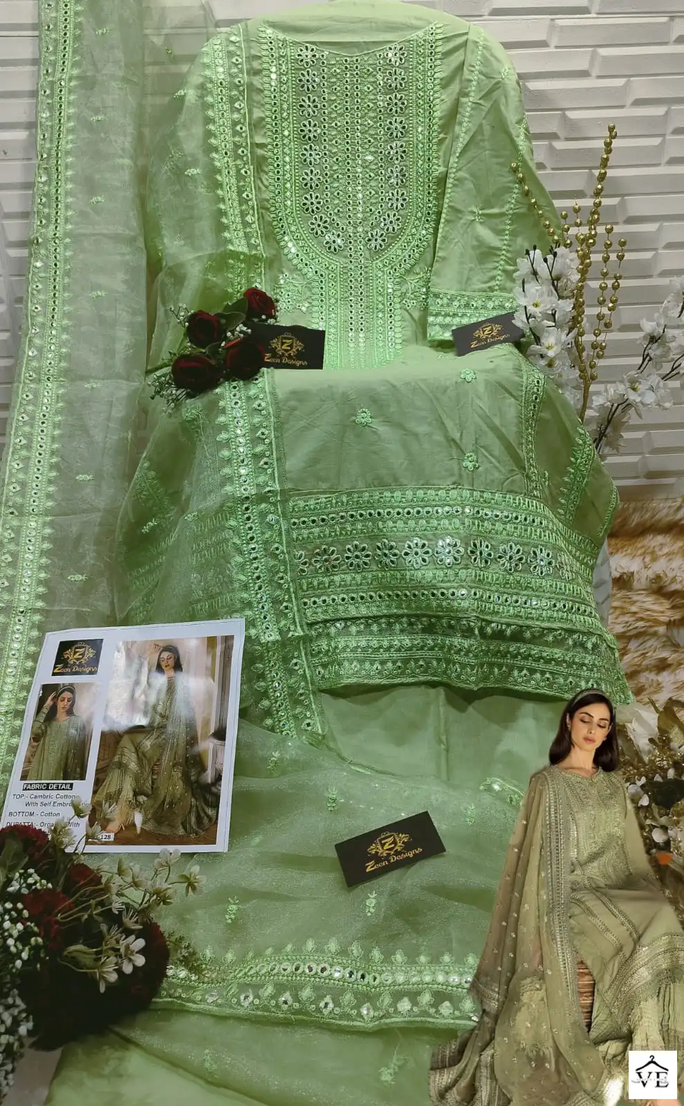 Zeen Zd 128 Cambric Cotton Wholesale Pakistani Salwar Suit Catalog — Wholesale Salwar Suits, MPA wholesale from Surat - Gallery Image 3