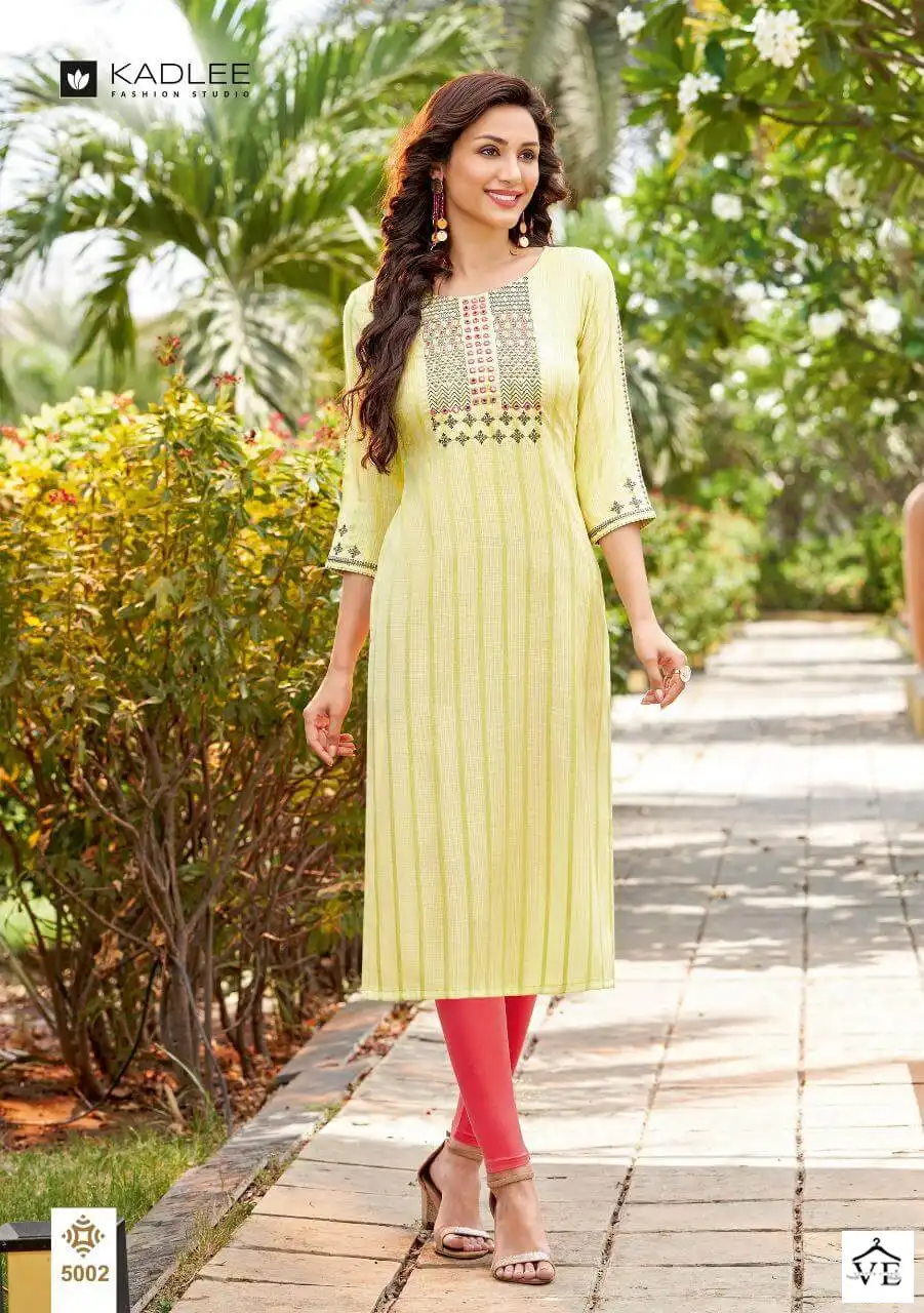 Kadlee Mahek Rayon Weaving Lurex Wholesale Kurtis Catalog — Wholesale Kurtis, Kadlee Fashion Studio wholesale from Surat - Gallery Image 2