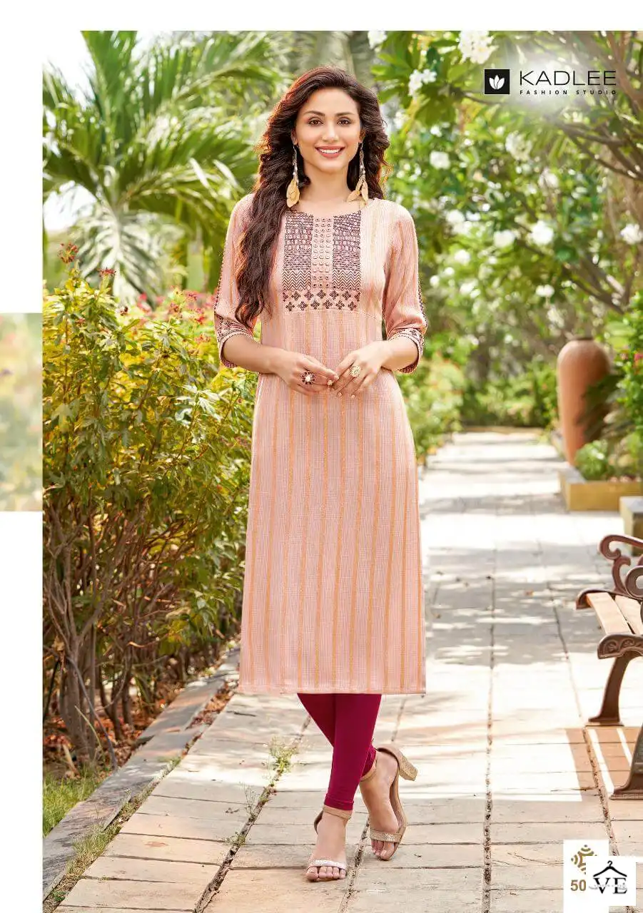 Kadlee Mahek Rayon Weaving Lurex Wholesale Kurtis Catalog — Wholesale Kurtis, Kadlee Fashion Studio wholesale from Surat - Gallery Image 3
