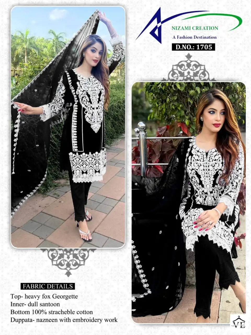 Nizami Creation 1705 Pure Georgette Wholesale Pakistani Readymade Suits Catalog — Wholesale Salwar Suits, MPA wholesale from Surat - Gallery Image 2