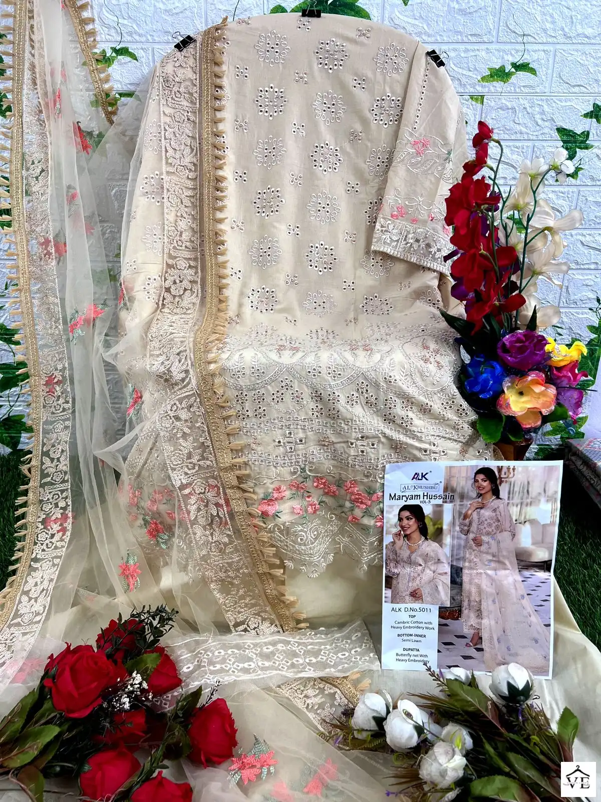 Al_Khushbu Maryam Hussain Vol 3-5011 Pure Cambric Cotton Wholesale Pakistani Suit — Wholesale Salwar Suits, MPA wholesale from Surat - Gallery Image 2