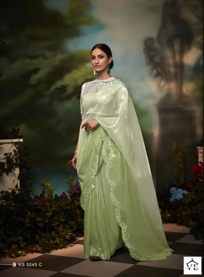 Kimora 5245 Colour Two-Toned Pure Organza Silk Wholesale Designer Saree Catalog — Wholesale Sarees, MPA wholesale from Surat — view 3