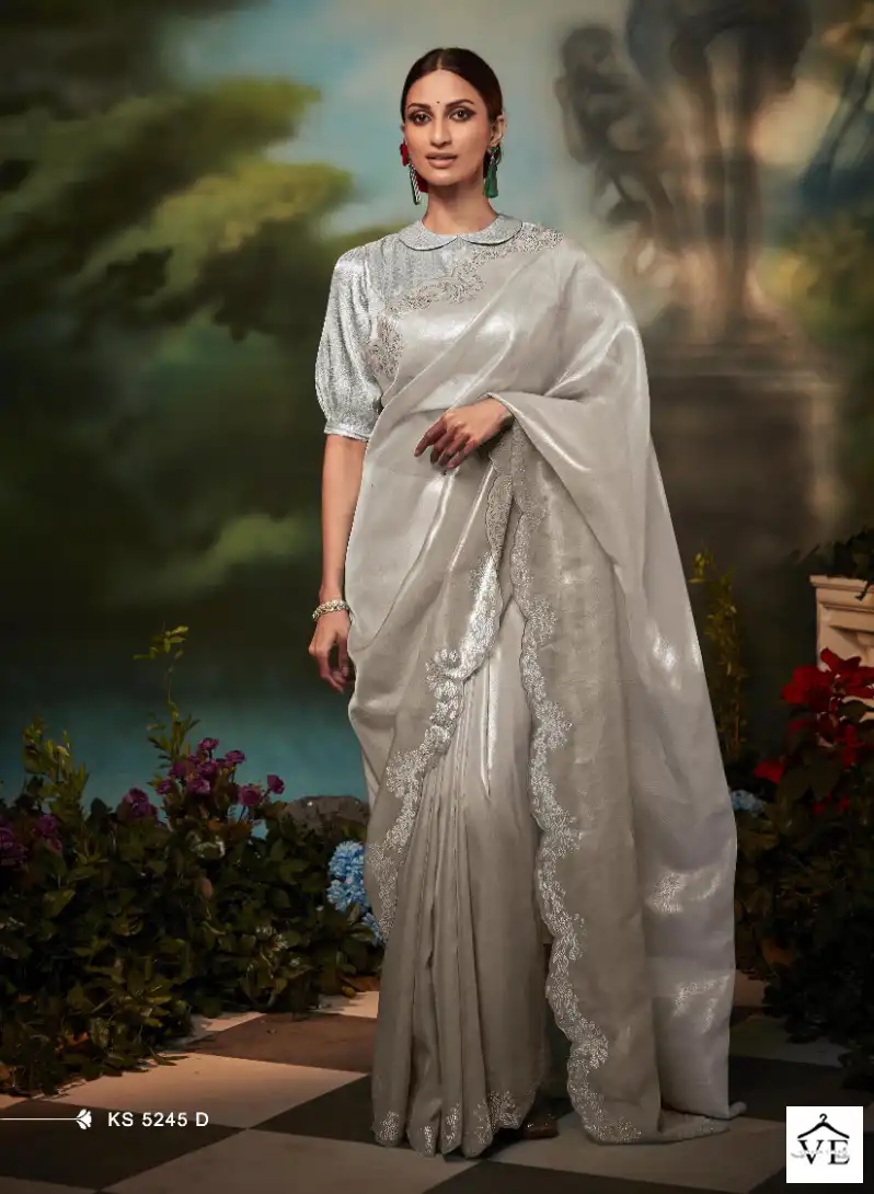 Kimora 5245 Colour Two-Toned Pure Organza Silk Wholesale Designer Saree Catalog — Wholesale Sarees, MPA wholesale from Surat — view 4