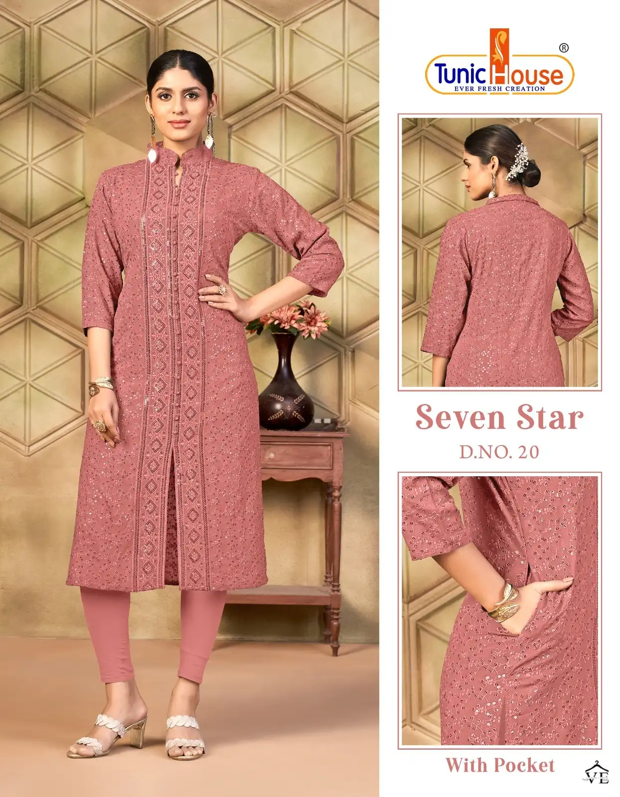 Tunic House 7 Star Viscose Sequince Rayon Wholesale Kurti Catalog — Wholesale Kurtis, MPA wholesale from Surat - Gallery Image 4