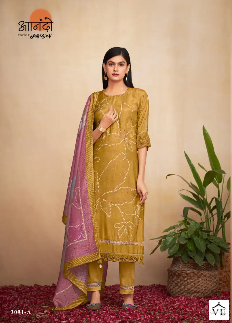 Jayvijay Aahana 3091 Pure Muslin Silk Wholesale Designer Salwar Suit Catalog — Wholesale Salwar Suits, MPA wholesale from Surat - Gallery Image 2