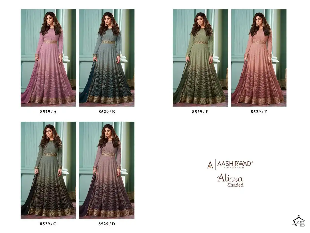 Aashirwad Alizza Shaded Real Georgette Wholesale Designer Suits Catalog — Wholesale Salwar Suits, Aashirwad Creation wholesale from Surat — view 7
