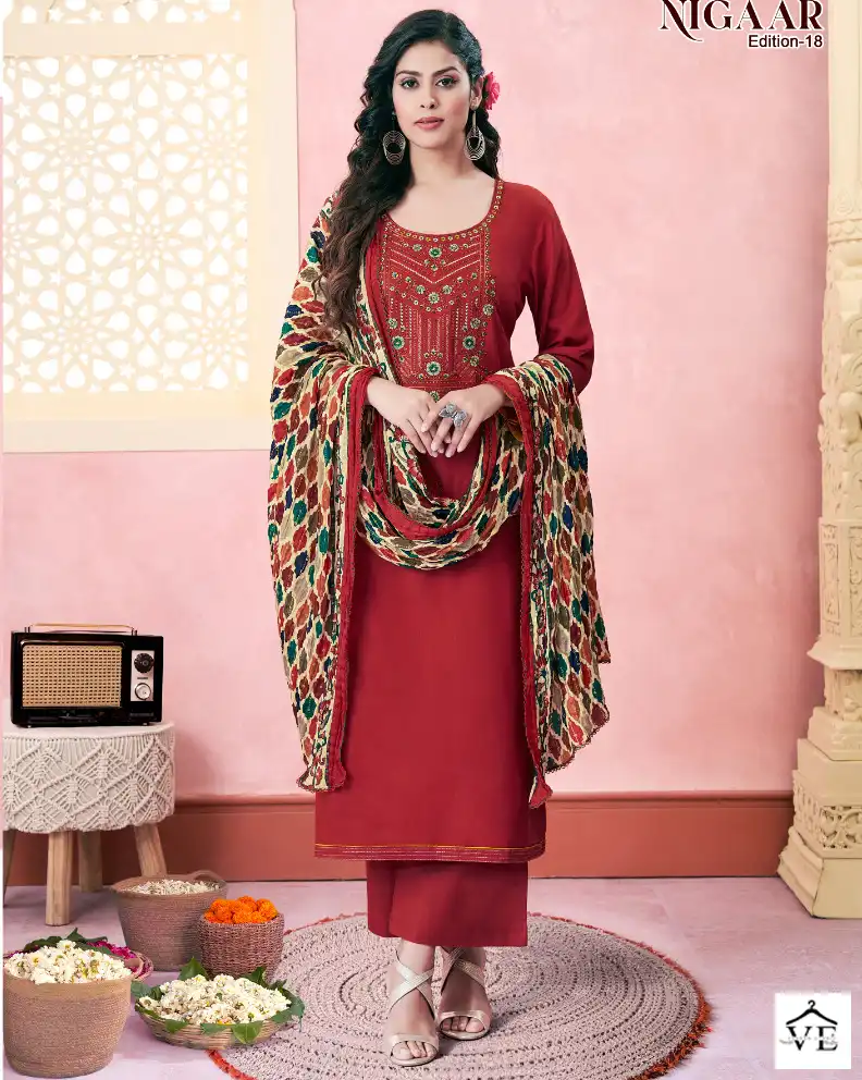 Alok Suits Jaimala Nigaar Vol 18 Pure Rayon Slub Wholesale Salwar Suit Catalog — Wholesale Salwar Suits, MPA wholesale from Surat — view 1