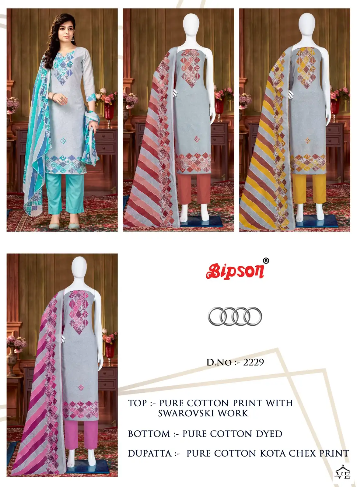 Bipson Audi 2229 Pure Cotton Wholesale Salwar Suit Catalog — Wholesale Salwar Suits, MPA wholesale from Surat — view 4