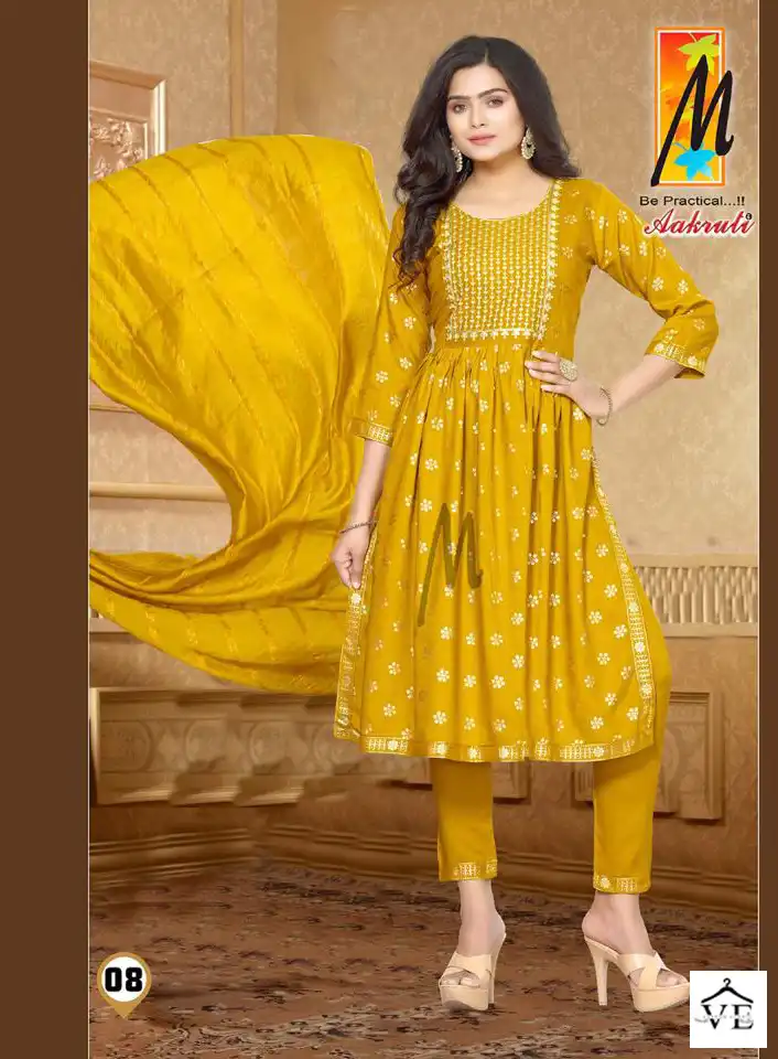 Master Aakruti Heavy Gold Print Rayon Wholesale Readymade Salwar Suit Catalog — Wholesale Salwar Suits, MPA wholesale from Surat - Gallery Image 7