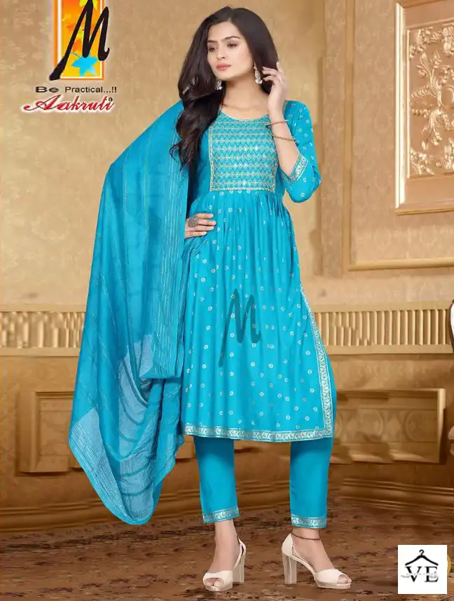 Master Aakruti Heavy Gold Print Rayon Wholesale Readymade Salwar Suit Catalog — Wholesale Salwar Suits, MPA wholesale from Surat — view 1