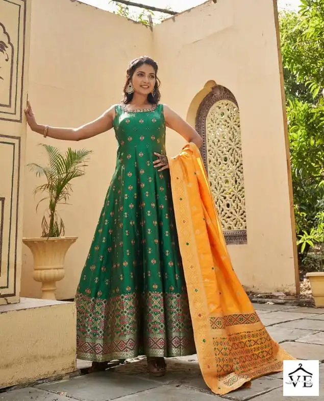 Vardan Ethnic Banarasiya Vol 2 Jacquard Wholesale Long Gown With Dupatta Catalog — Wholesale Kurtis, MPA wholesale from Surat — view 2