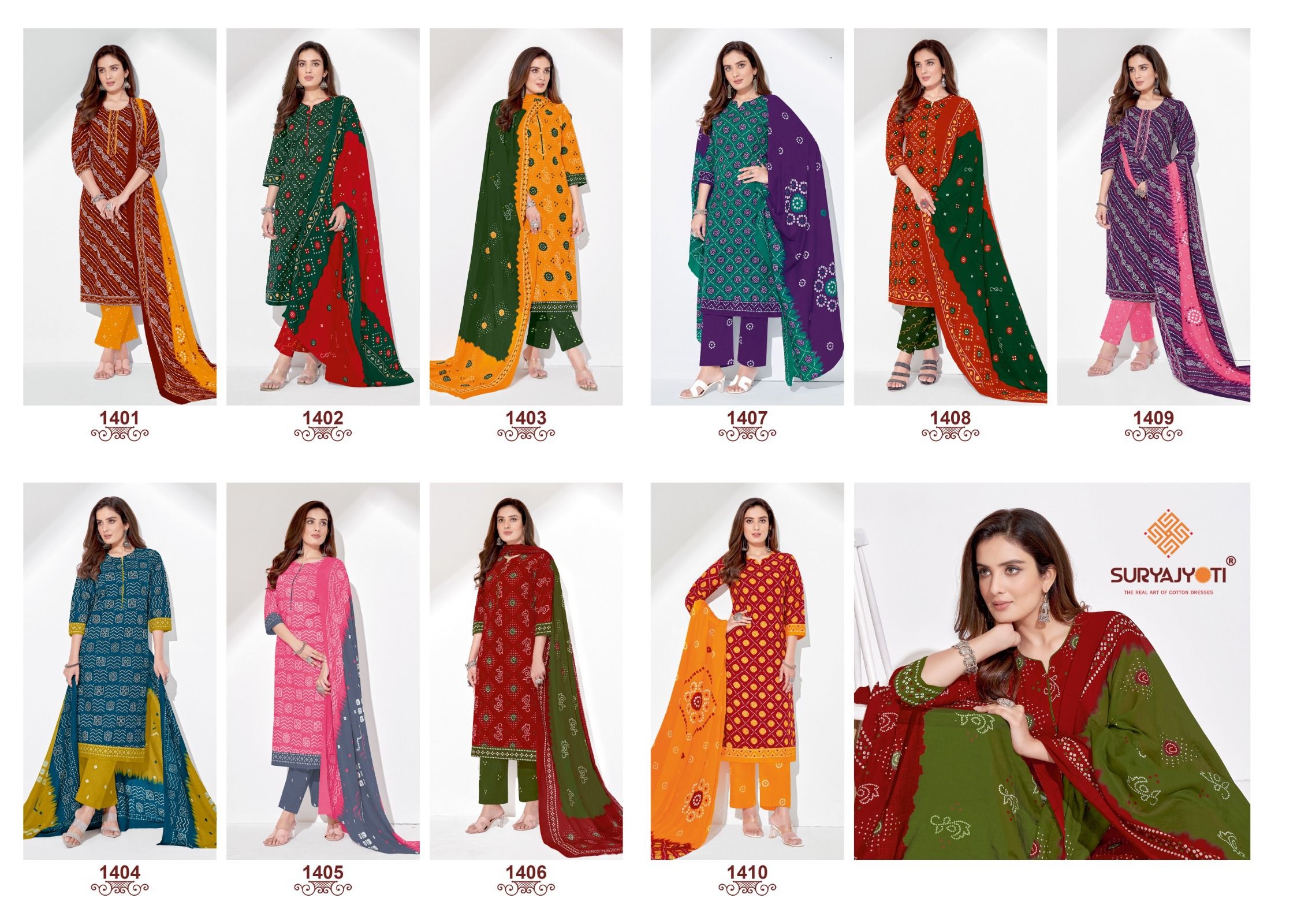 Suryajyoti Bandhani Special Vol 14 Cotton Wholesale Salwar Suit Catalog — Wholesale Salwar Suits, MPA wholesale from Surat — view 11