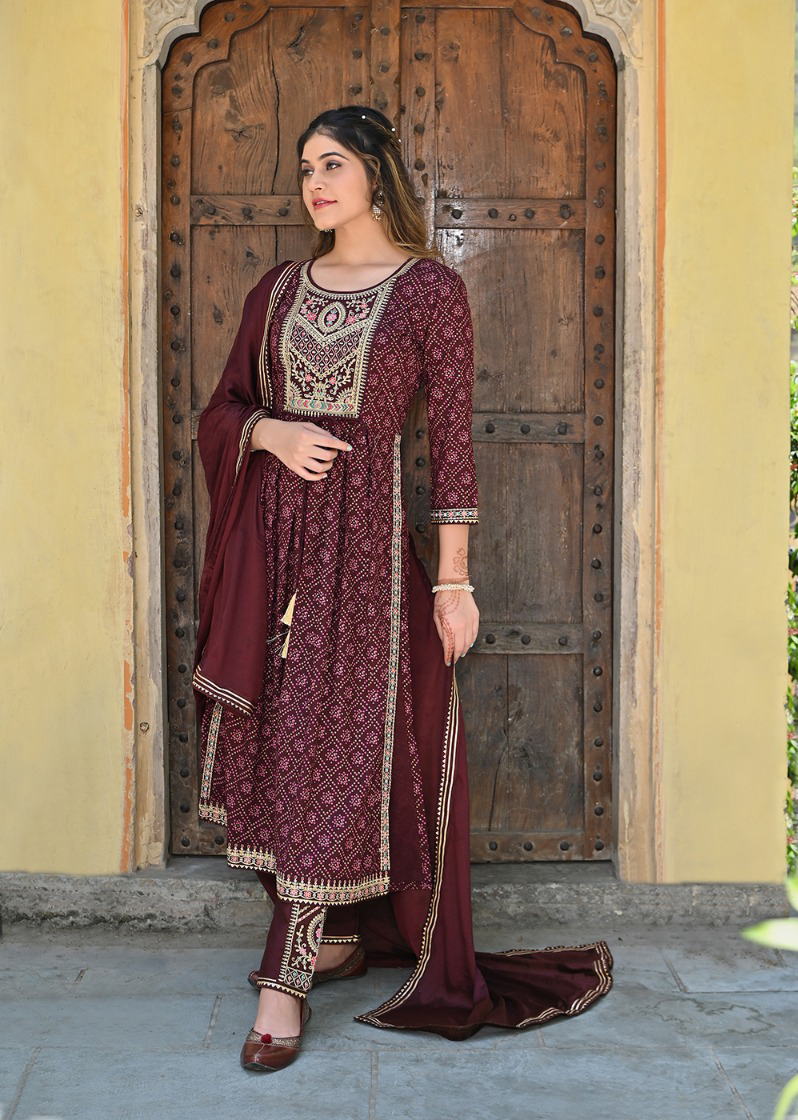 Rangoon Bandhej Rayon Bandhej Print Wholesale Readymade Salwar Suit Catalog — Wholesale Salwar Suits, MPA wholesale from Surat - Gallery Image 4