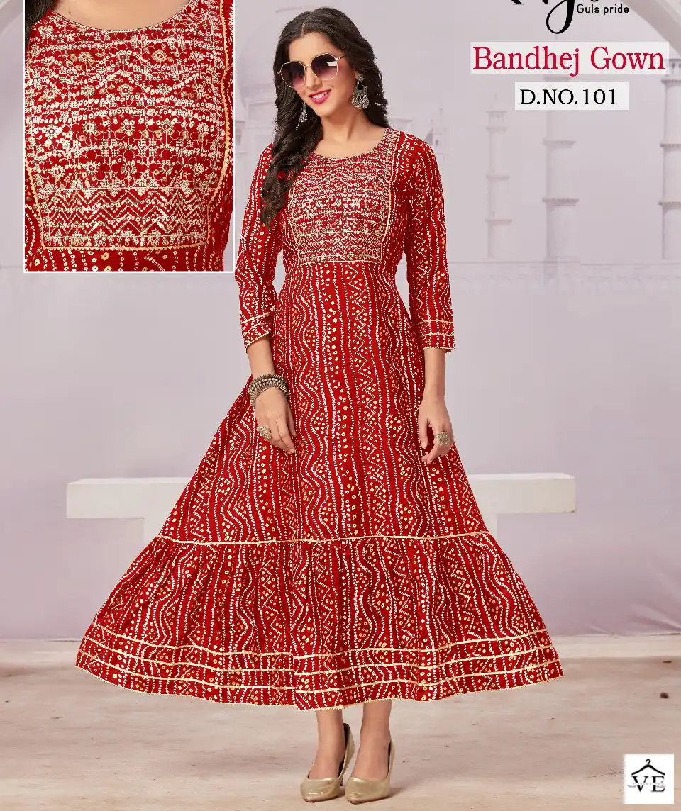 Nysa Bandhej Semi Capsule Wholesale Gown Catalog — Wholesale Kurtis, MPA wholesale from Surat — view 1
