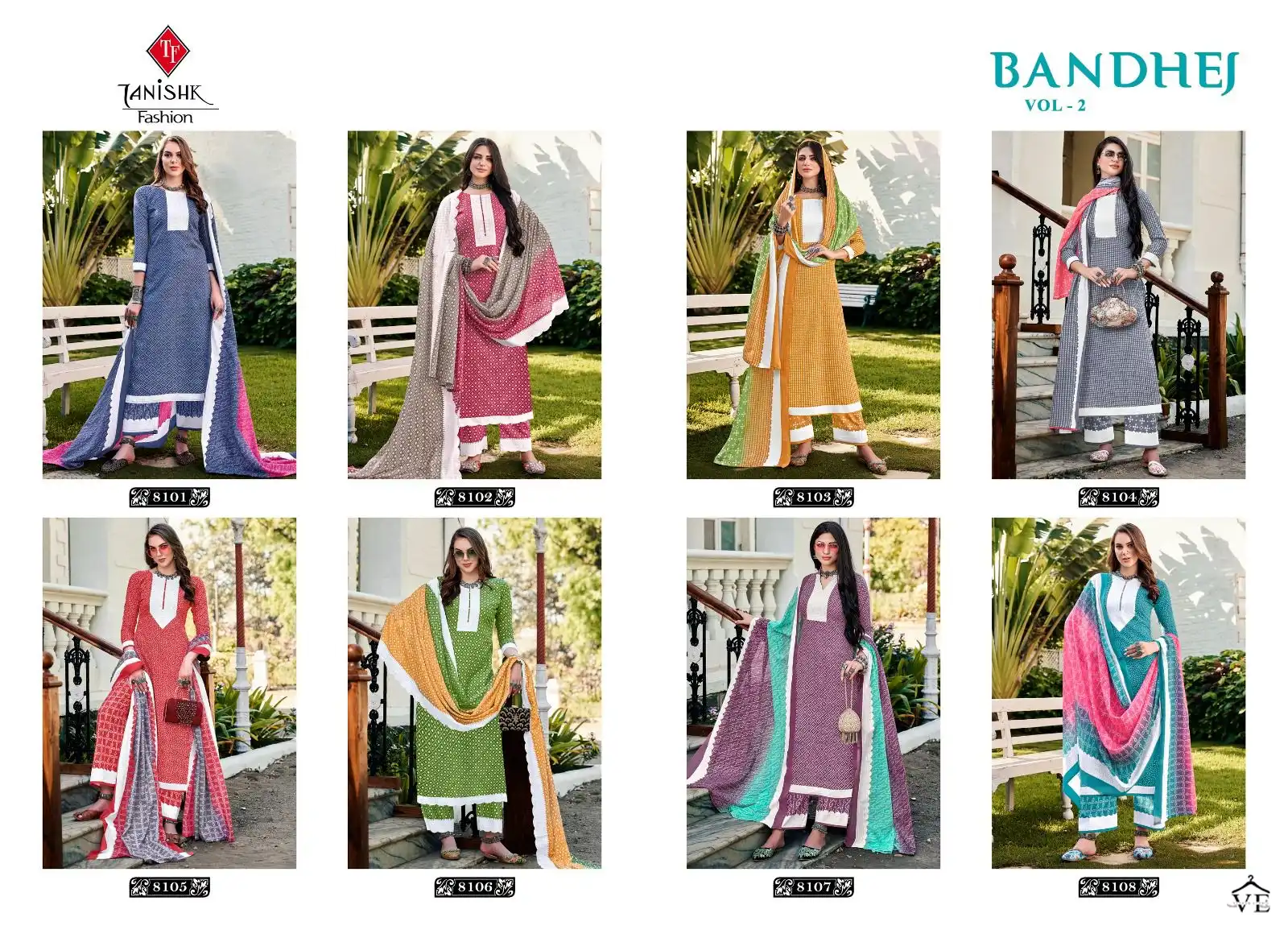Tanishk Fashion Bandhej Vol 2 Pure Cotton Wholesale Salwar Suit Catalog — Wholesale Salwar Suits, MPA wholesale from Surat — view 9
