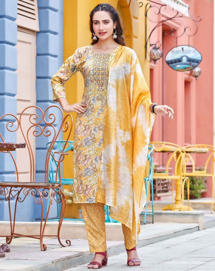 Vardan Ethnic Block Buster Heavy Rayon Print Wholesale Readymade Salwar Suit Catalog — Wholesale Salwar Suits, MPA wholesale from Surat — view 1