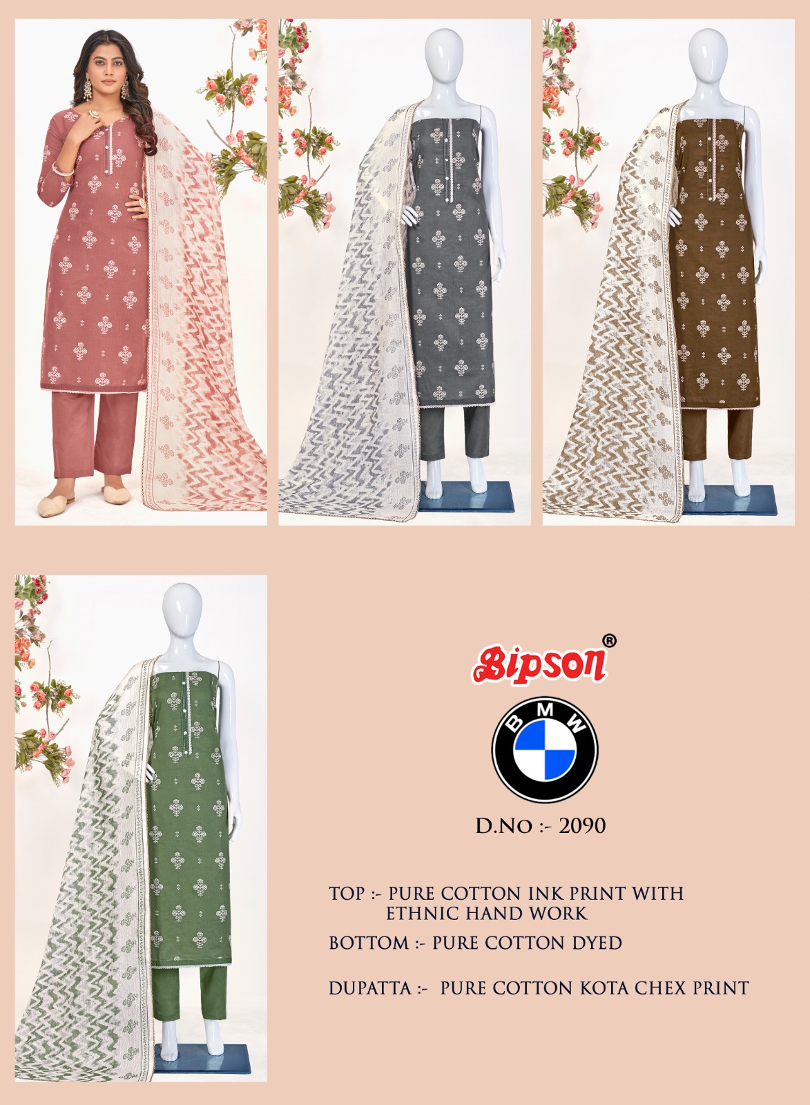 Bipson Bmw 2090 Pure Cotton Wholesale Salwar Suit Catalog — Wholesale Salwar Suits, MPA wholesale from Surat — view 5