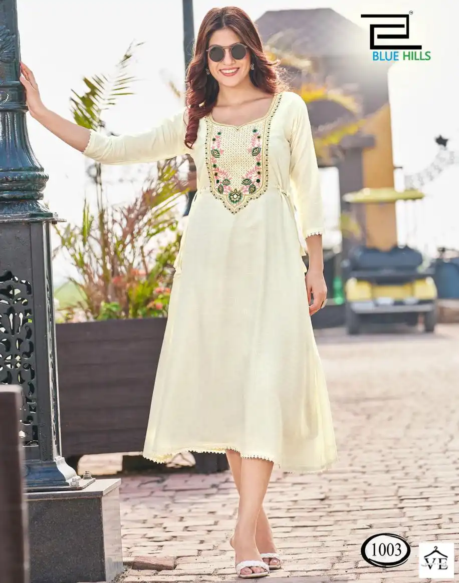 Blue Hills Butter Scotch Viscose Dobby Wholesale Midi Style Kurti Catalog — Wholesale Kurtis, MPA wholesale from Surat — view 1