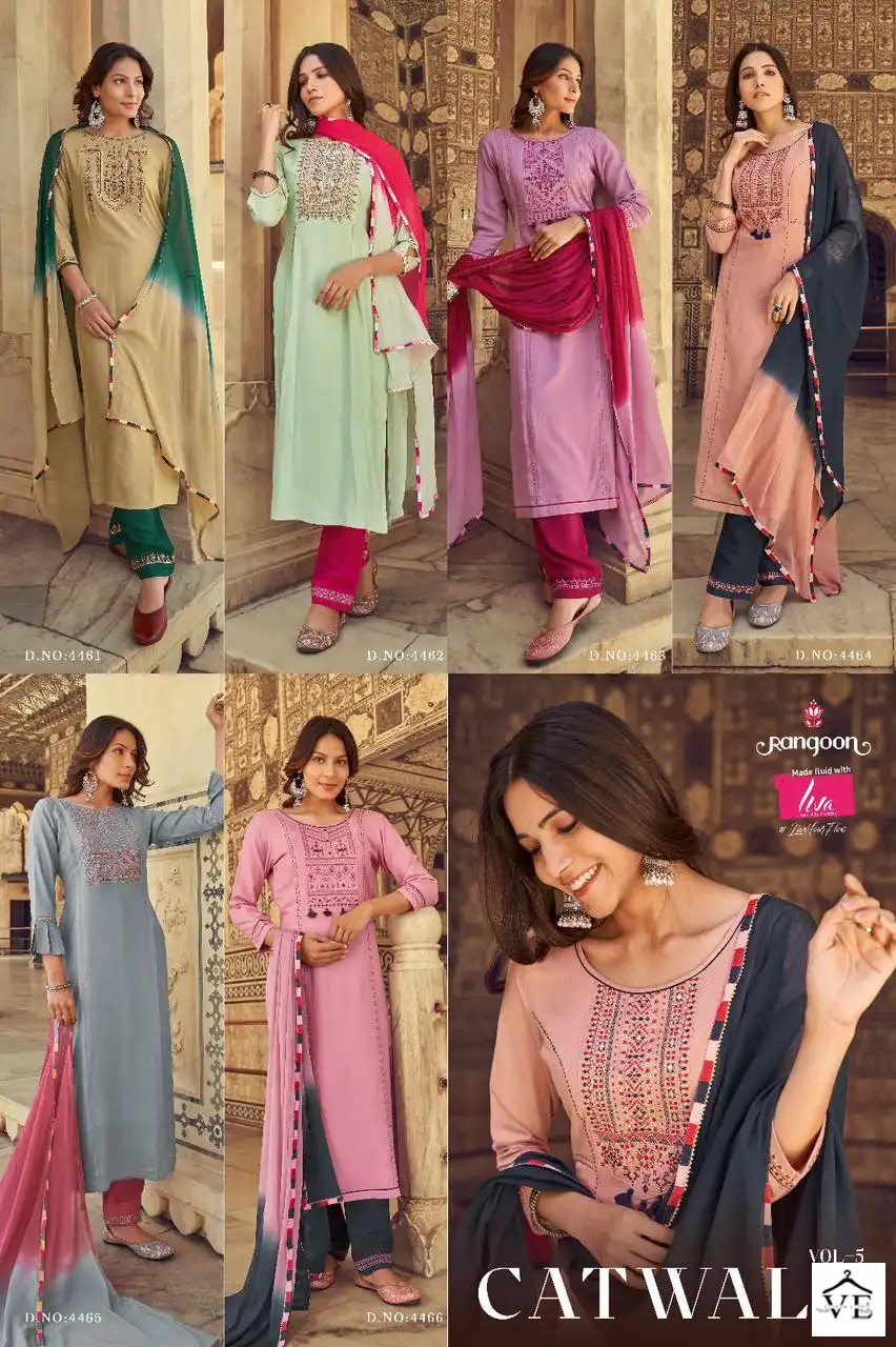 Rangoon Catwalk Vo 5 Heavy Rayon Wholesale Readymade Salwar Suit Catalog — Wholesale Salwar Suits, MPA wholesale from Surat — view 7