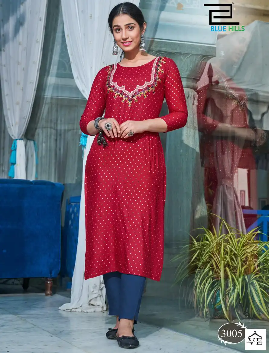 Blue Hills Classic Rayon Slub Foil Print 14 Kg Wholesale Fancy Kurtis Catalog — Wholesale Kurtis, MPA wholesale from Surat — view 1