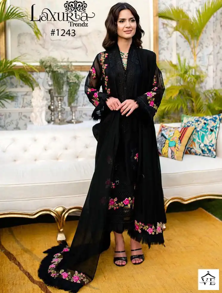 Laxuria D No 1243 Georgette Wholesale Readymade Pakistani Salwar Suit Catalog — Wholesale Salwar Suits, MPA wholesale from Surat — view 1