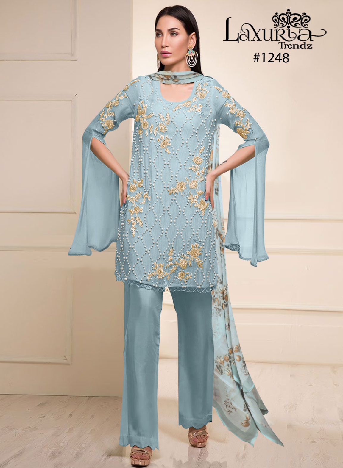 Laxuria D No 1248 Georgette Wholesale Readymade Pakistani Salwar Suit Catalog — Wholesale Salwar Suits, MPA wholesale from Surat — view 1