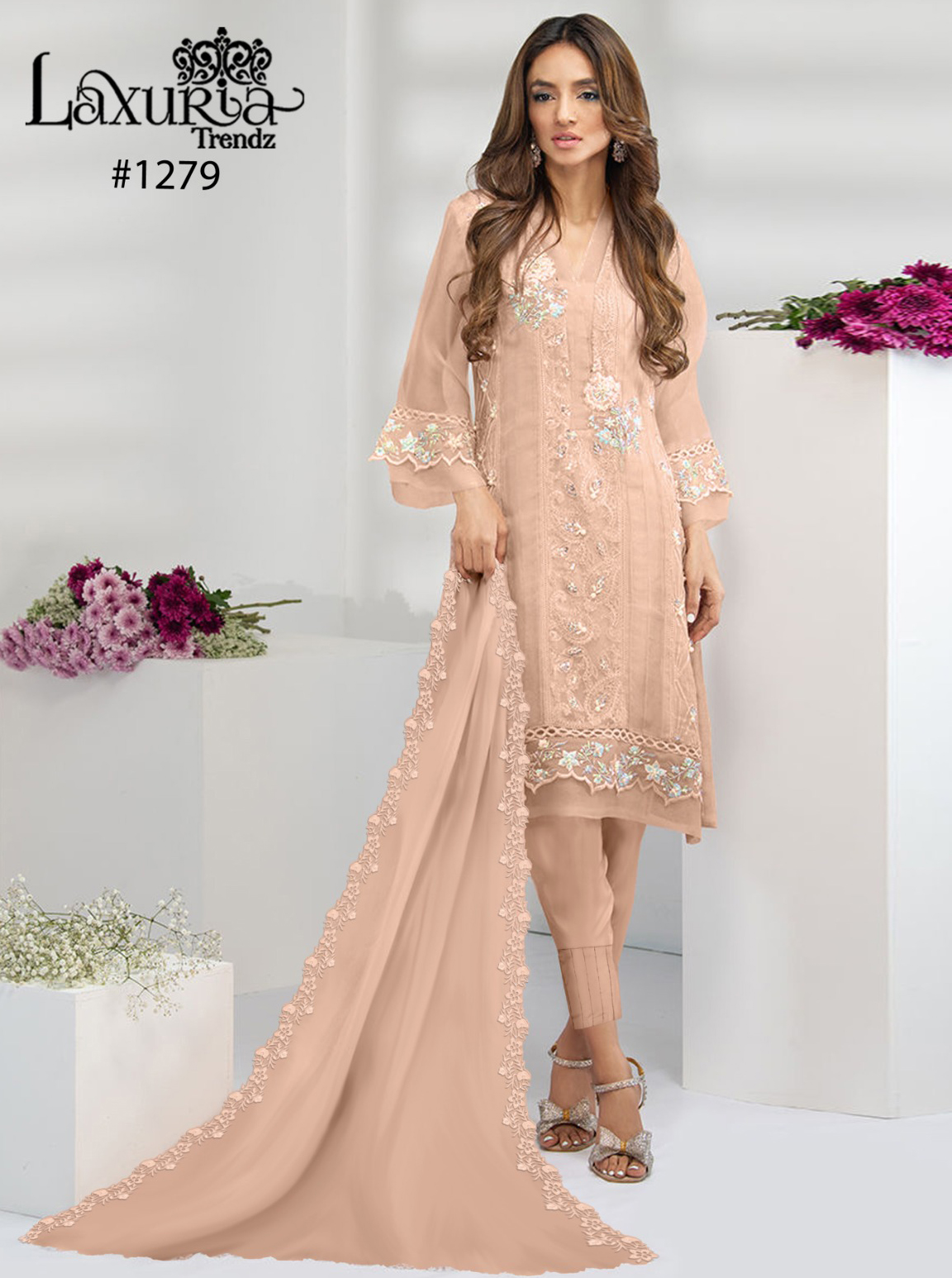 Laxuria D No 1279 Georgette Wholesale Pakistani Readymade Salwar Suit Catalog — Wholesale Salwar Suits, MPA wholesale from Surat — view 1