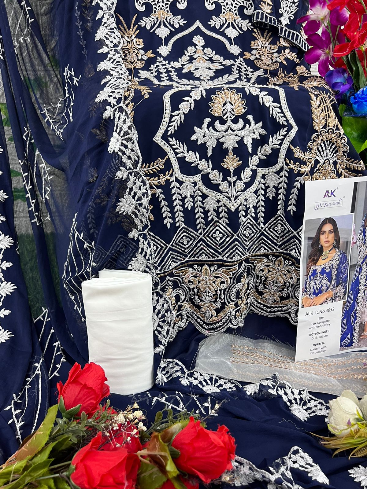 Al Khushbu Dno 4052 Georgette Wholesale Pakistani Salwar Suit Catalog — Wholesale Salwar Suits, MPA wholesale from Surat — view 4