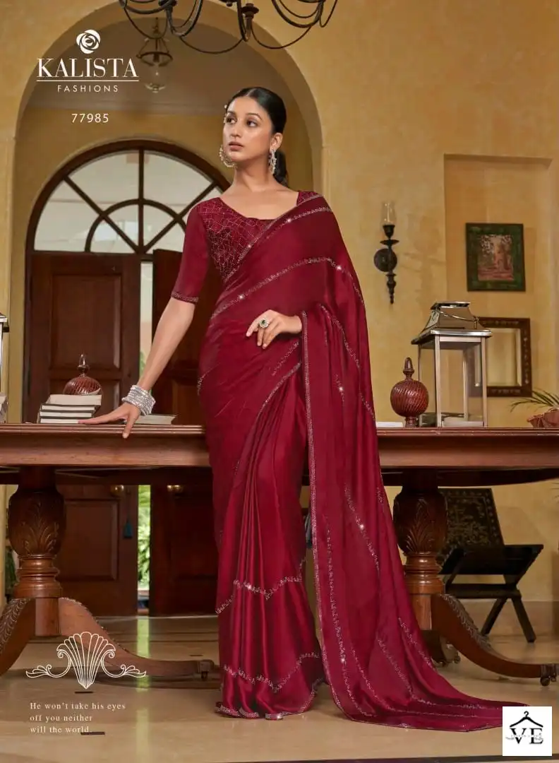 Kalista Diamond Blooming Satin Chiffon Wholesale Fancy Sarees Catalog - Image 2