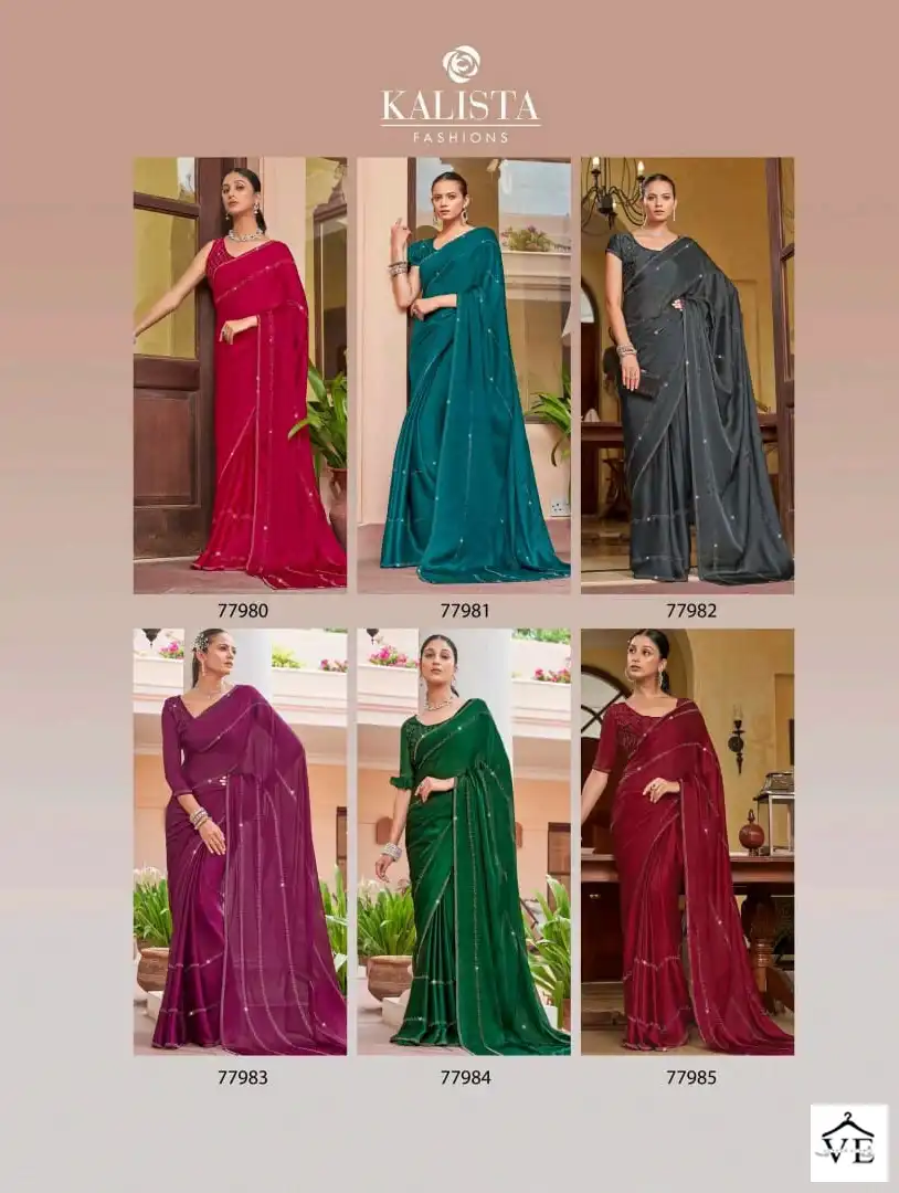 Kalista Diamond Blooming Satin Chiffon Wholesale Fancy Sarees Catalog - Image 7