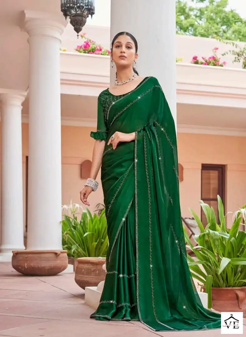 Kalista Diamond Blooming Satin Chiffon Wholesale Fancy Sarees Catalog - Image 4