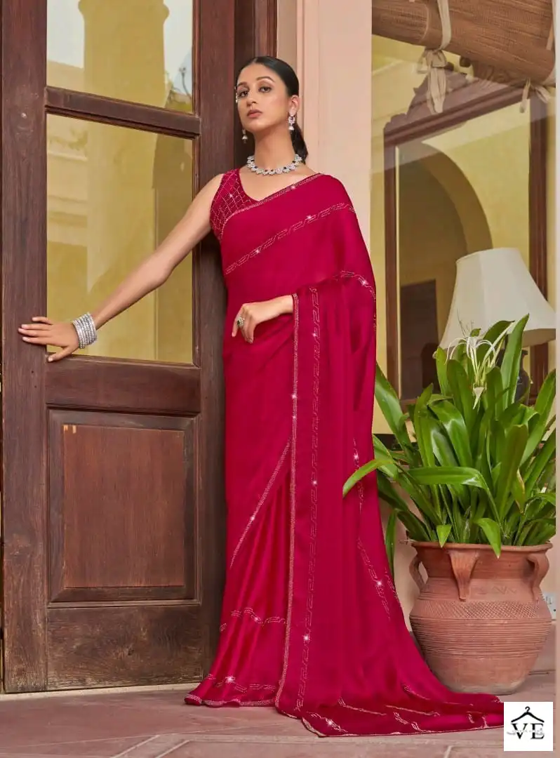 Kalista Diamond Blooming Satin Chiffon Wholesale Fancy Sarees Catalog - Image 5