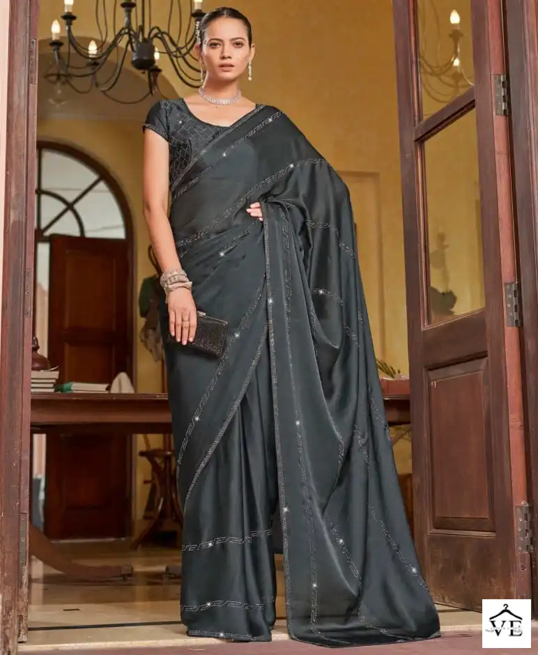 Kalista Diamond Blooming Satin Chiffon Wholesale Fancy Sarees Catalog