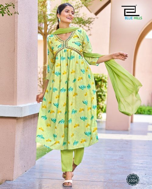 Blue Hills Dolphin Poly Rayon Wholesale Readymade Salwar Suit Catalog — Wholesale Salwar Suits, MPA wholesale from Surat — view 1