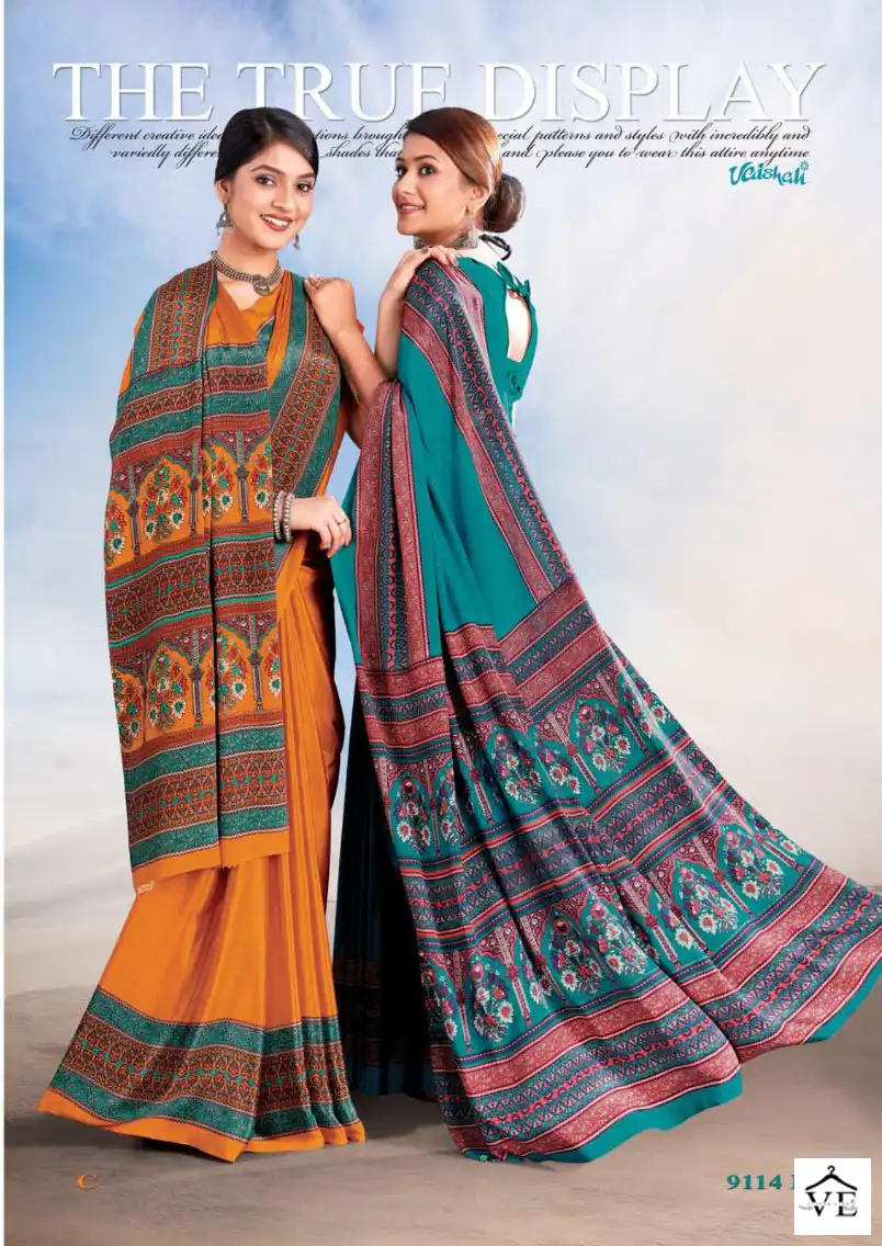 Vaishali Ethnic Art Crepe Wholesale Uniform Saree Catalog — Wholesale Sarees, MPA wholesale from Surat - Gallery Image 2