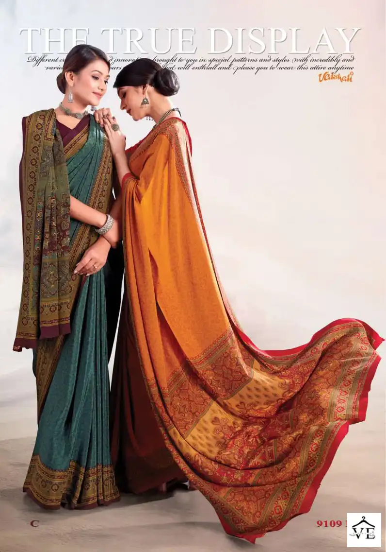 Vaishali Ethnic Art Crepe Wholesale Uniform Saree Catalog — Wholesale Sarees, MPA wholesale from Surat - Gallery Image 10